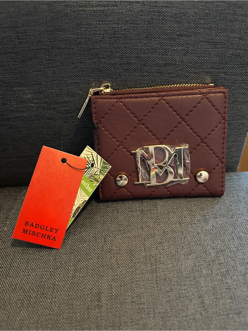 Badgley Mischka Quilted Card Holder - Wine